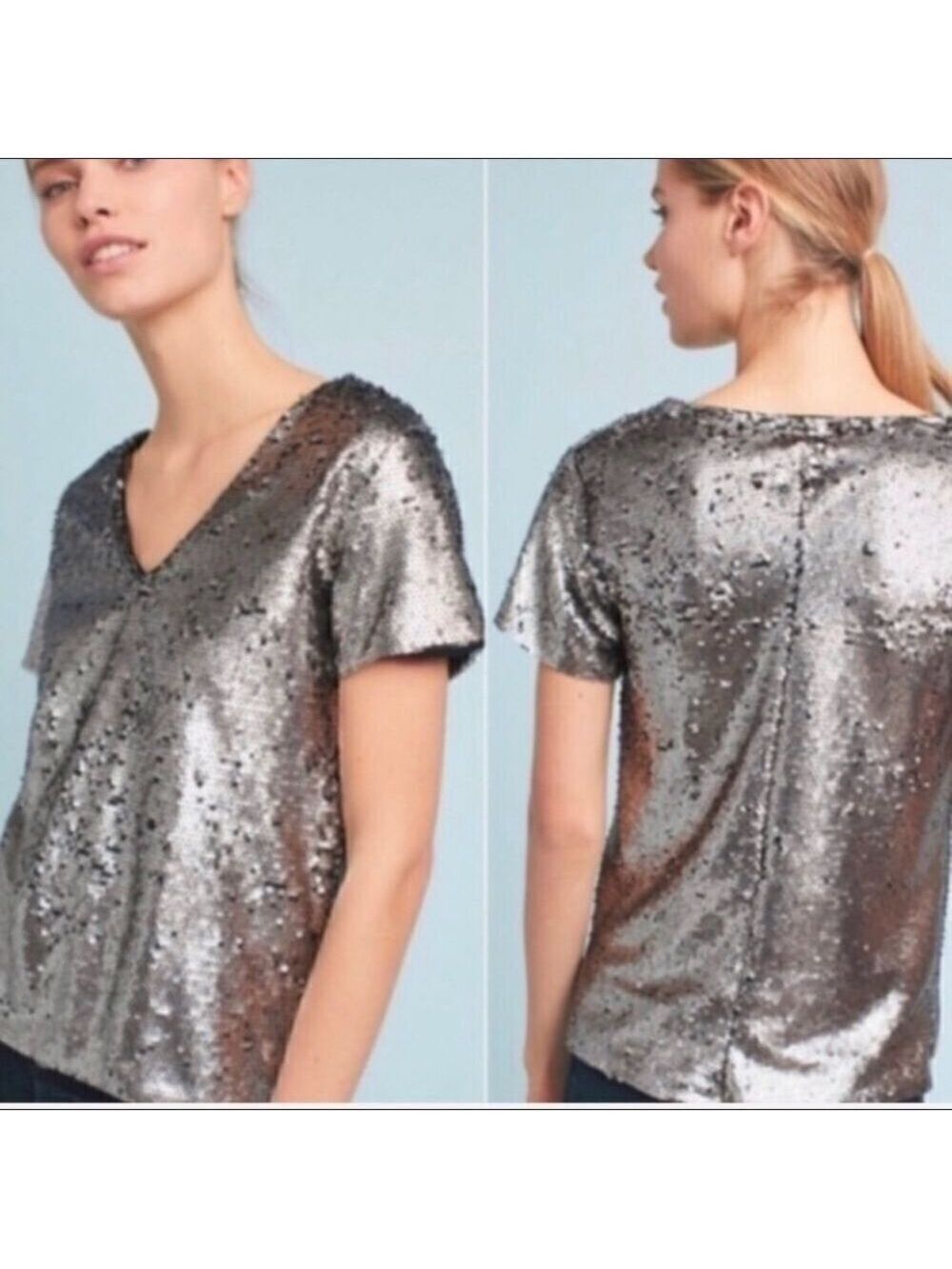 Anthropologie Vanessa Virginia Sequin V-Neck Top
